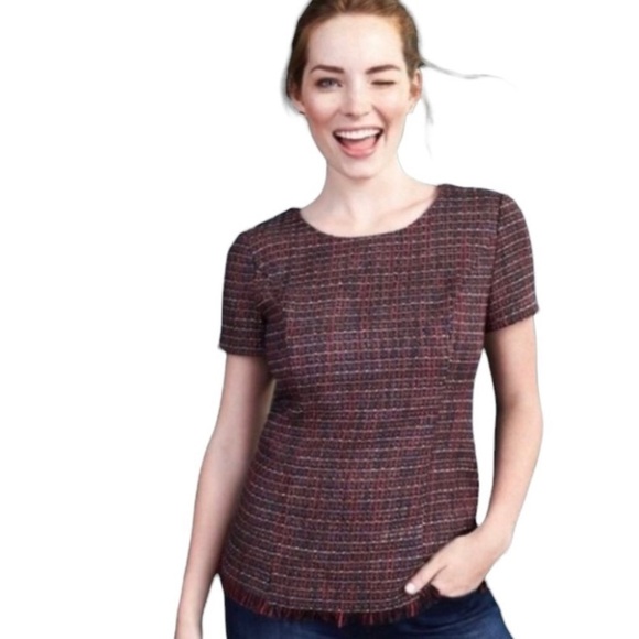 Stitch Fix 41 Hawthorn Karius tweed navy blue Ponte knit top size medium - Picture 8 of 8